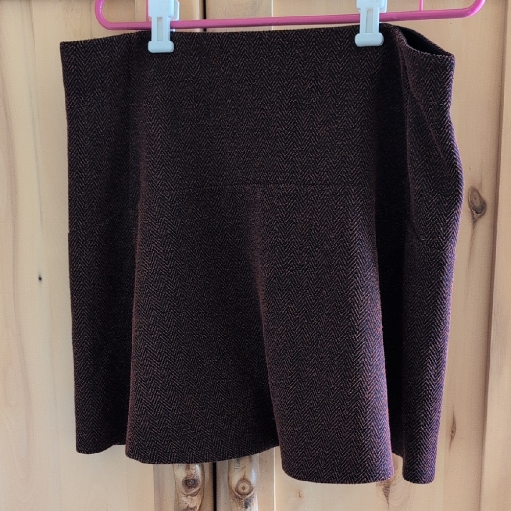 LOFT Brown Herringbone Circle Skirt